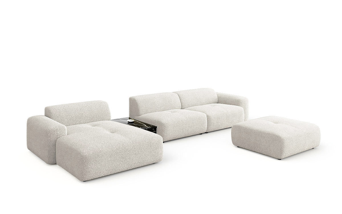 Luxus Designer L-Sofa Calm Bouclé mit Hocker und Tisch Modernes Wohnzimmer