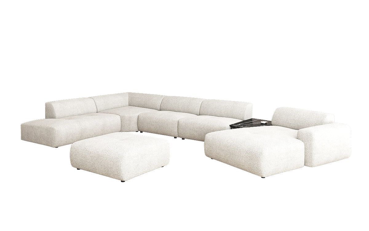 Luxuriöse Calm Bouclé Ecksofa Wohnlandschaft – Modulare Design Couch mit Hocker