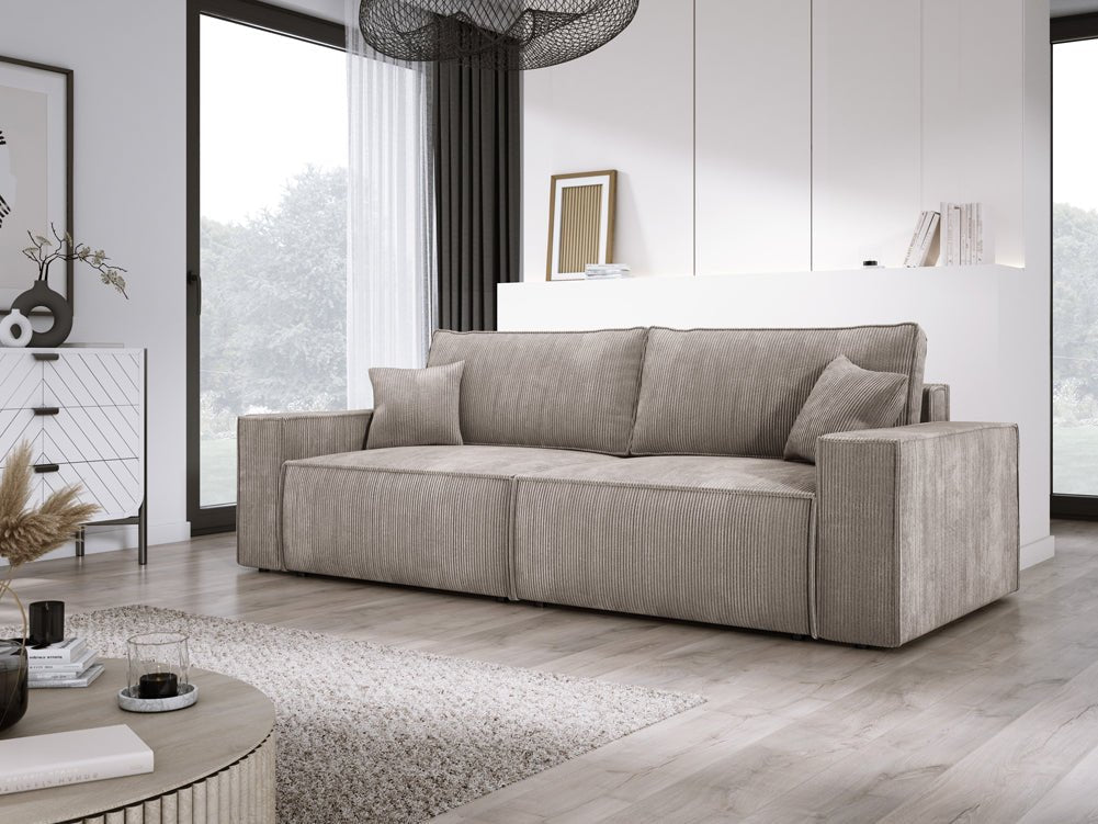 Designer Cord Sofa Velanova: Modernes Schlafsofa mit Klappfunktion für Ihr Wohnzimmer