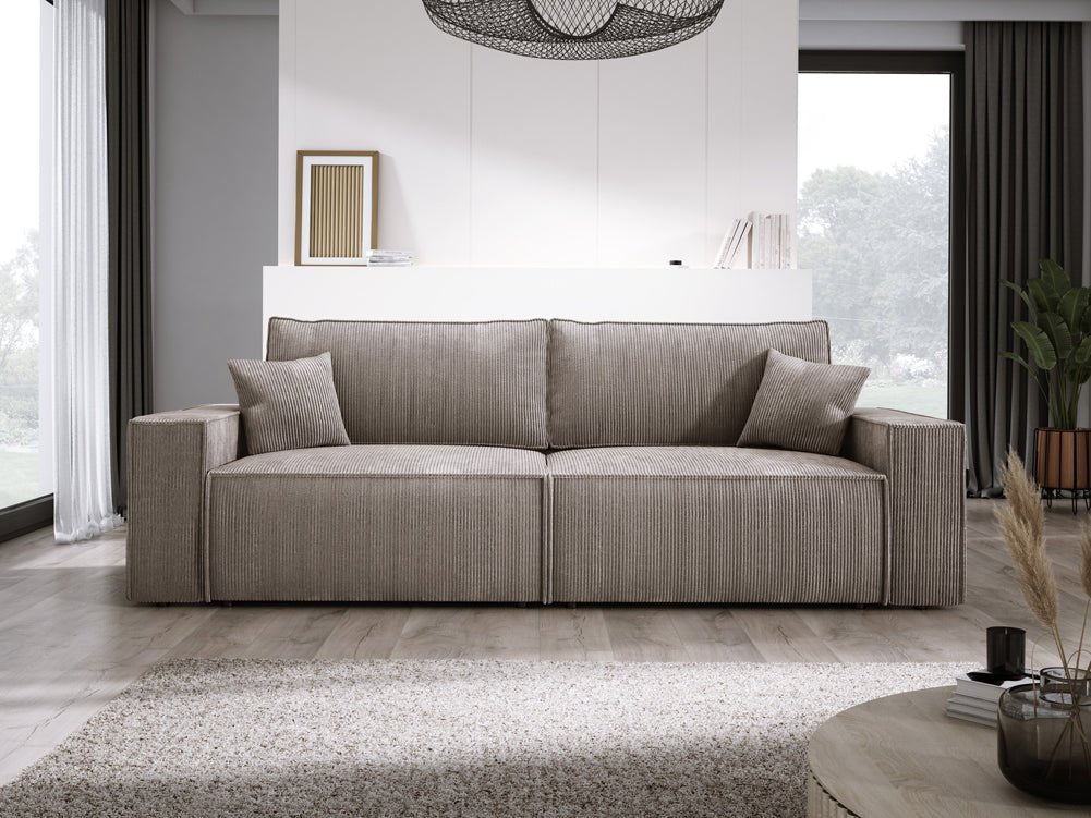 Designer Cord Sofa Velanova: Modernes Schlafsofa mit Klappfunktion für Ihr Wohnzimmer