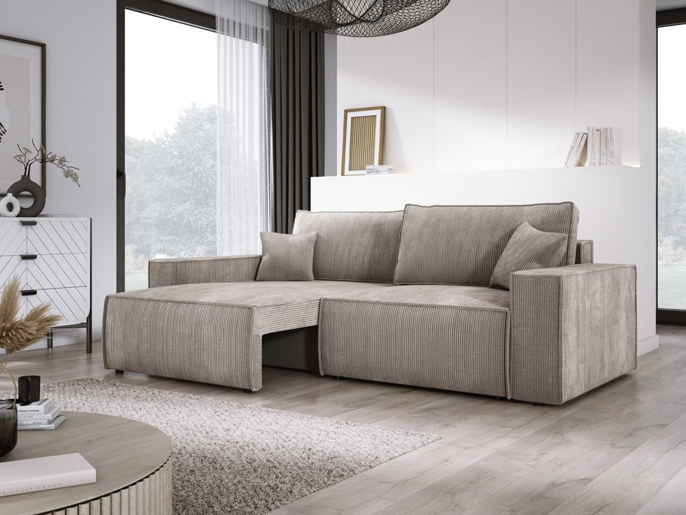 Designer Cord Sofa Velanova: Modernes Schlafsofa mit Klappfunktion für Ihr Wohnzimmer