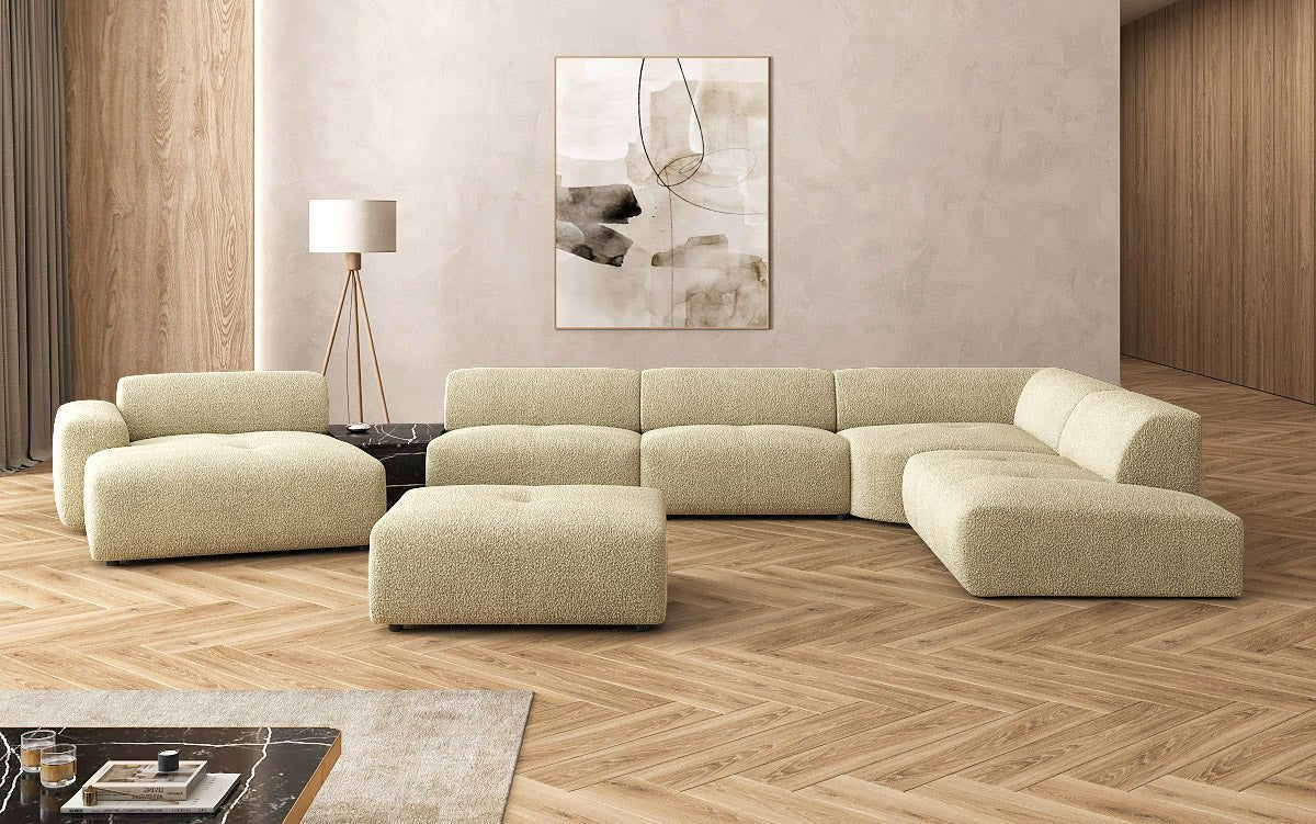 Luxuriöse Calm Bouclé Ecksofa Wohnlandschaft – Modulare Design Couch mit Hocker