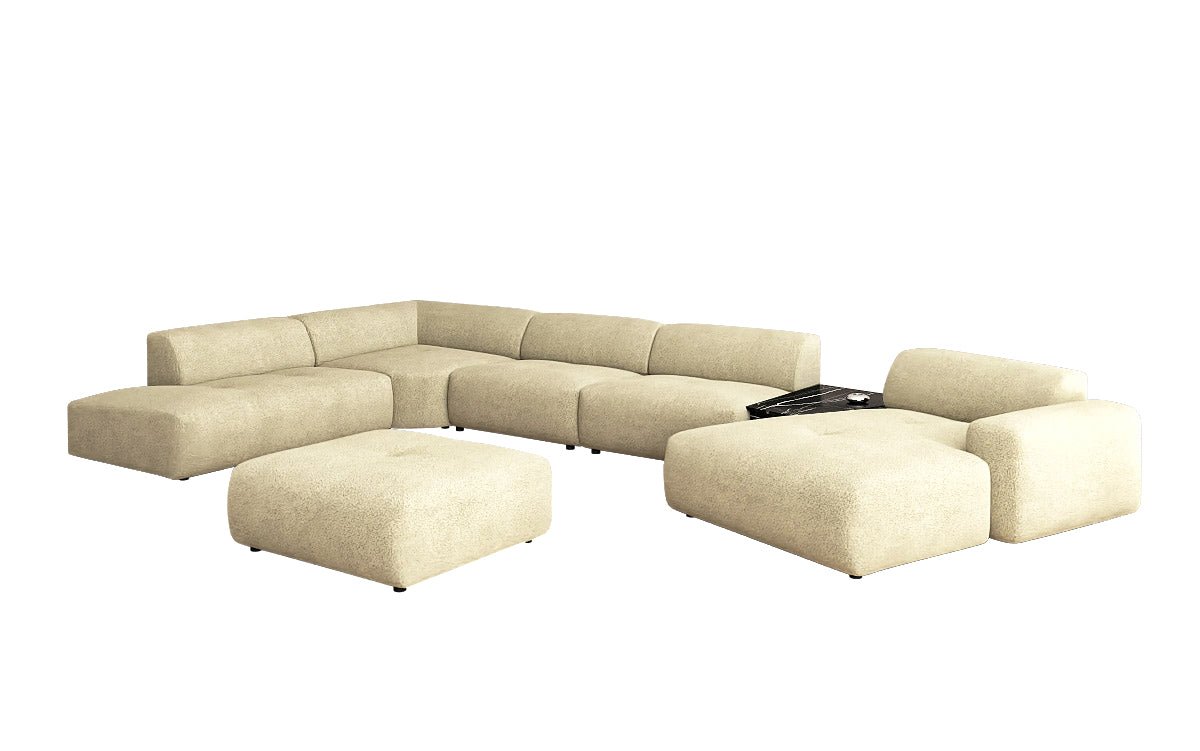Luxuriöse Calm Bouclé Ecksofa Wohnlandschaft – Modulare Design Couch mit Hocker