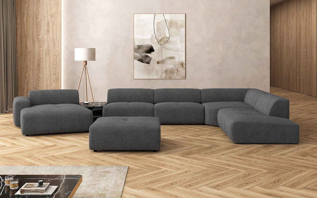 Luxuriöse Calm Bouclé Ecksofa Wohnlandschaft – Modulare Design Couch mit Hocker