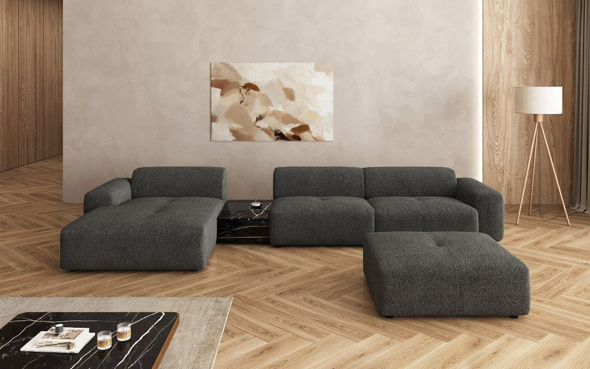 Luxus Designer L-Sofa Calm Bouclé mit Hocker und Tisch Modernes Wohnzimmer