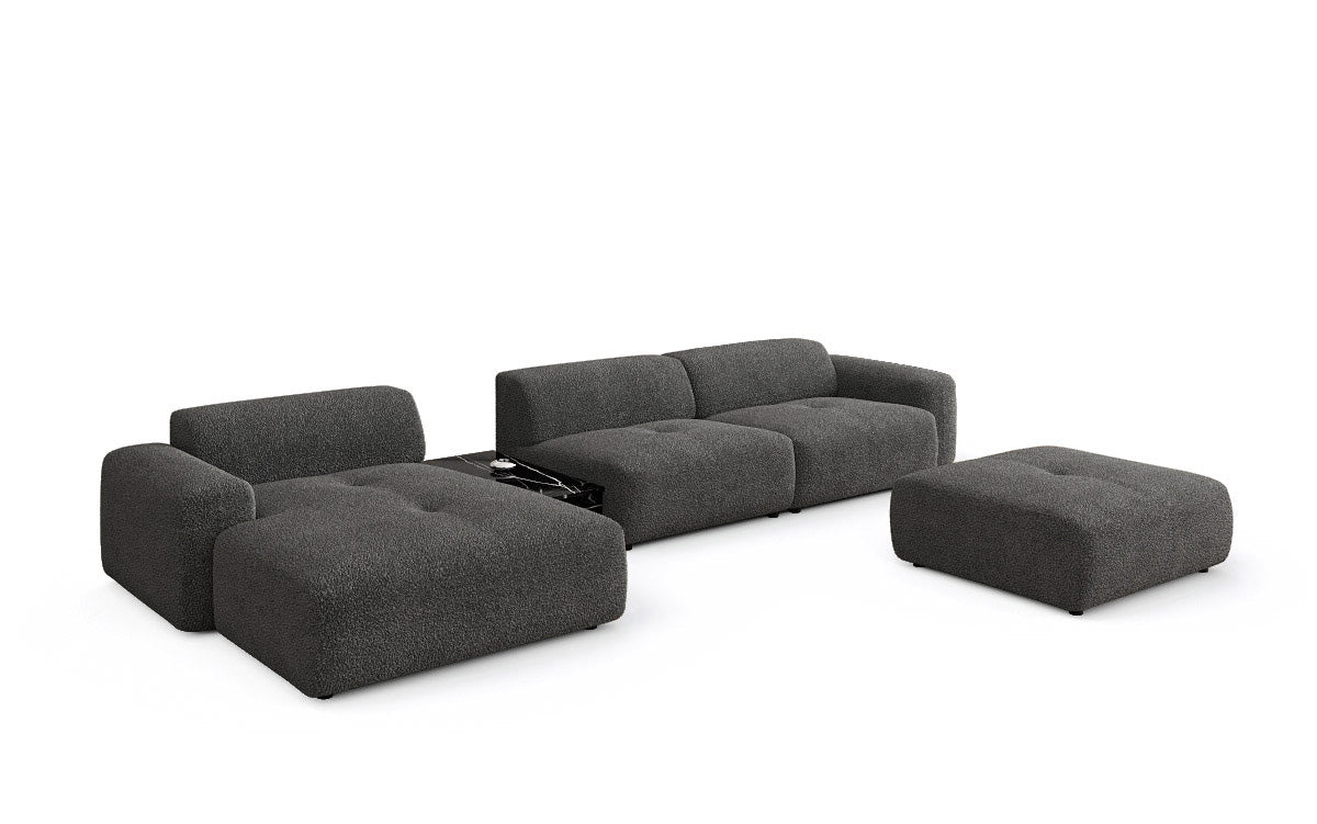 Luxus Designer L-Sofa Calm Bouclé mit Hocker und Tisch Modernes Wohnzimmer