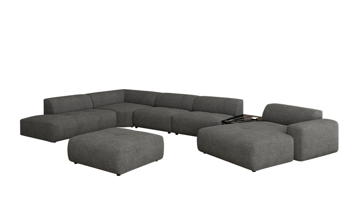 Luxuriöse Calm Bouclé Ecksofa Wohnlandschaft – Modulare Design Couch mit Hocker