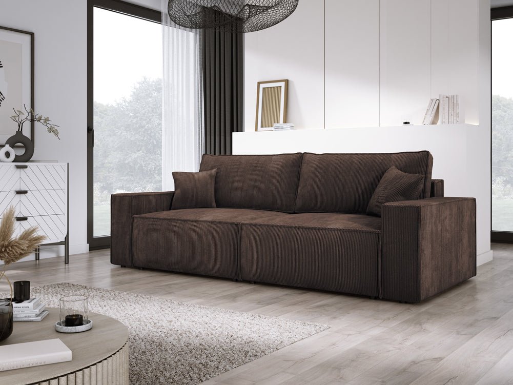 Designer Cord Sofa Velanova: Modernes Schlafsofa mit Klappfunktion für Ihr Wohnzimmer