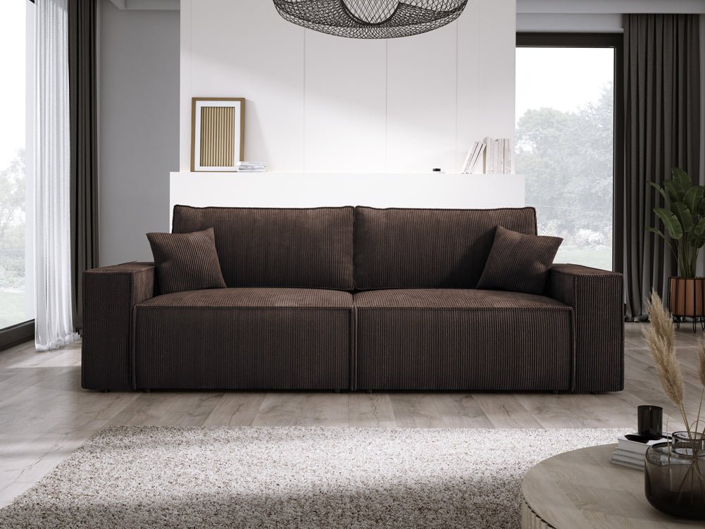 Designer Cord Sofa Velanova: Modernes Schlafsofa mit Klappfunktion für Ihr Wohnzimmer