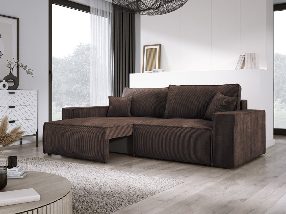 Designer Cord Sofa Velanova: Modernes Schlafsofa mit Klappfunktion für Ihr Wohnzimmer