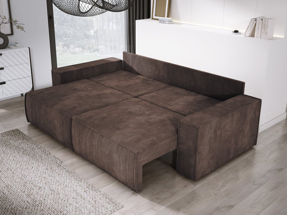 Designer Cord Sofa Velanova: Modernes Schlafsofa mit Klappfunktion für Ihr Wohnzimmer