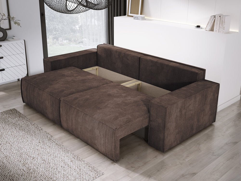 Designer Cord Sofa Velanova: Modernes Schlafsofa mit Klappfunktion für Ihr Wohnzimmer