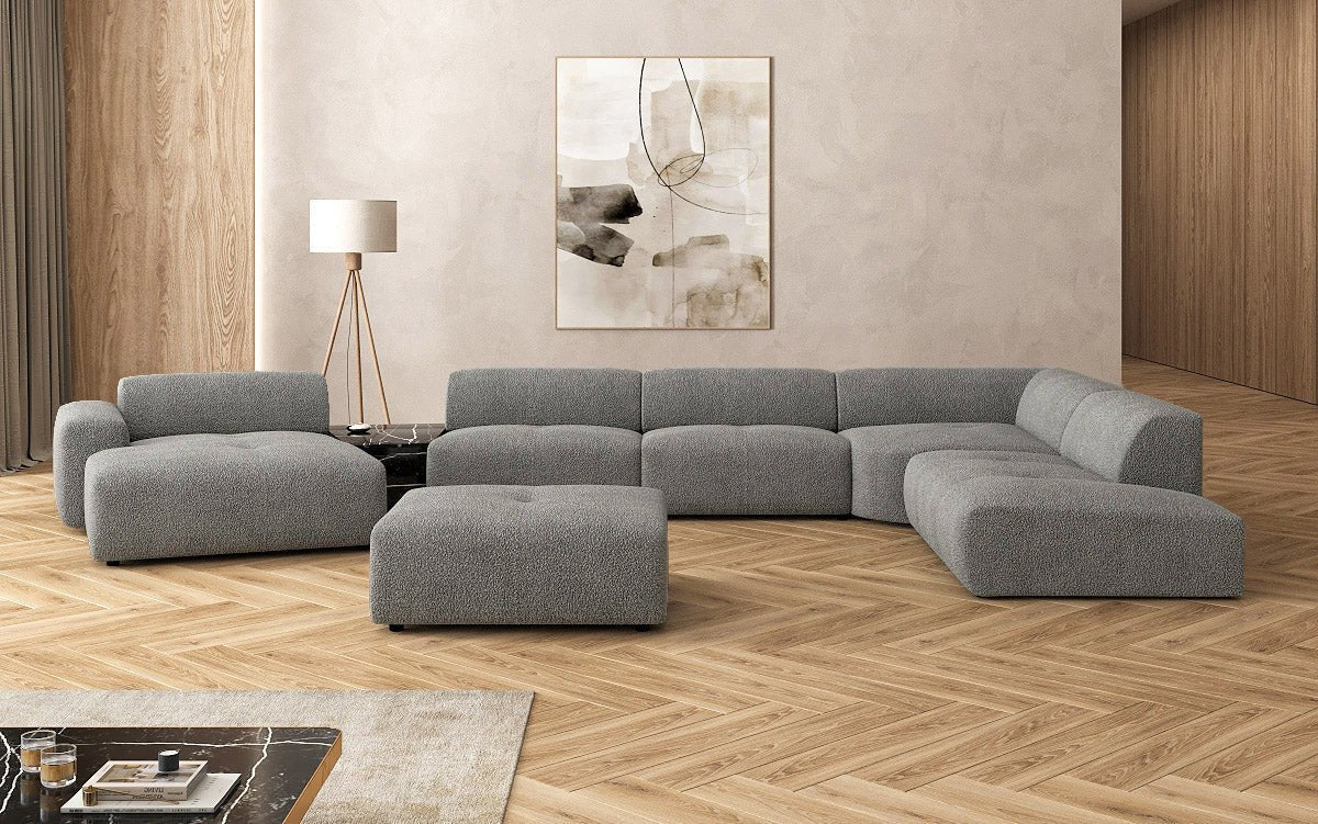 Luxuriöse Calm Bouclé Ecksofa Wohnlandschaft – Modulare Design Couch mit Hocker