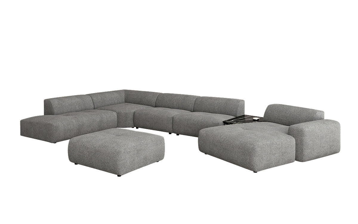 Luxuriöse Calm Bouclé Ecksofa Wohnlandschaft – Modulare Design Couch mit Hocker