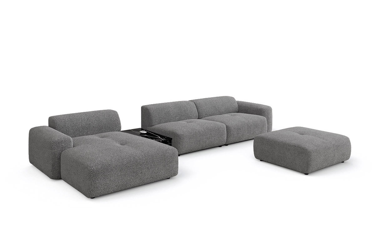 Luxus Designer L-Sofa Calm Bouclé mit Hocker und Tisch Modernes Wohnzimmer