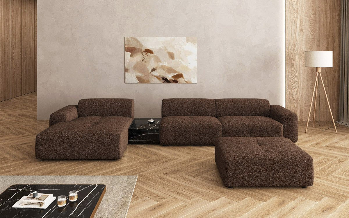 Luxus Designer L-Sofa Calm Bouclé mit Hocker und Tisch Modernes Wohnzimmer