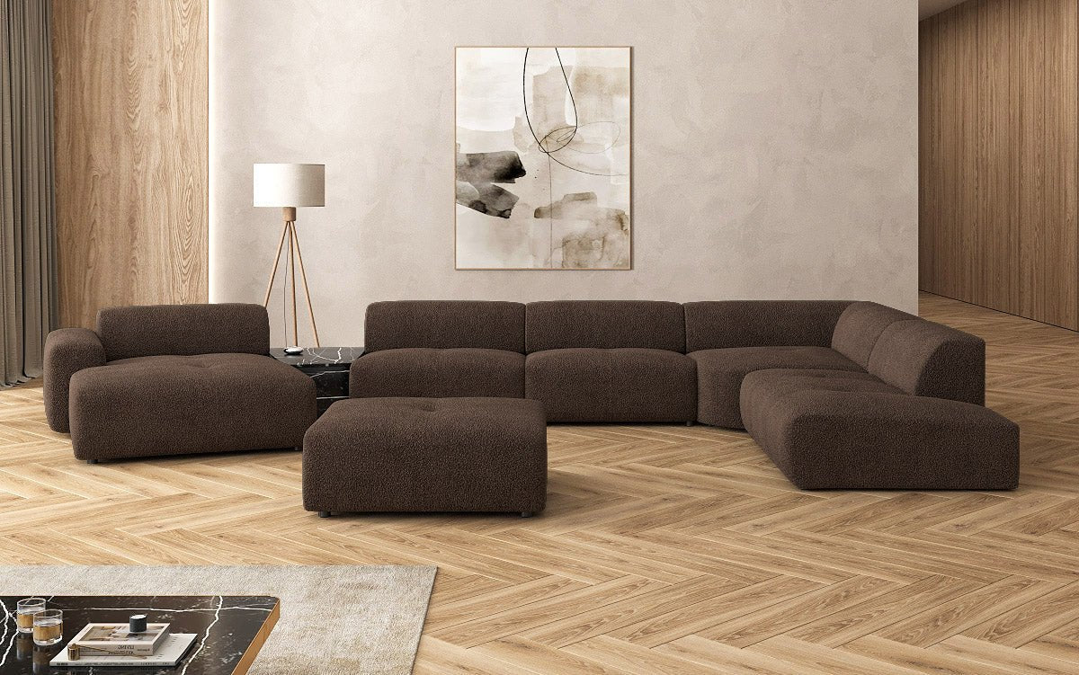Luxuriöse Calm Bouclé Ecksofa Wohnlandschaft – Modulare Design Couch mit Hocker
