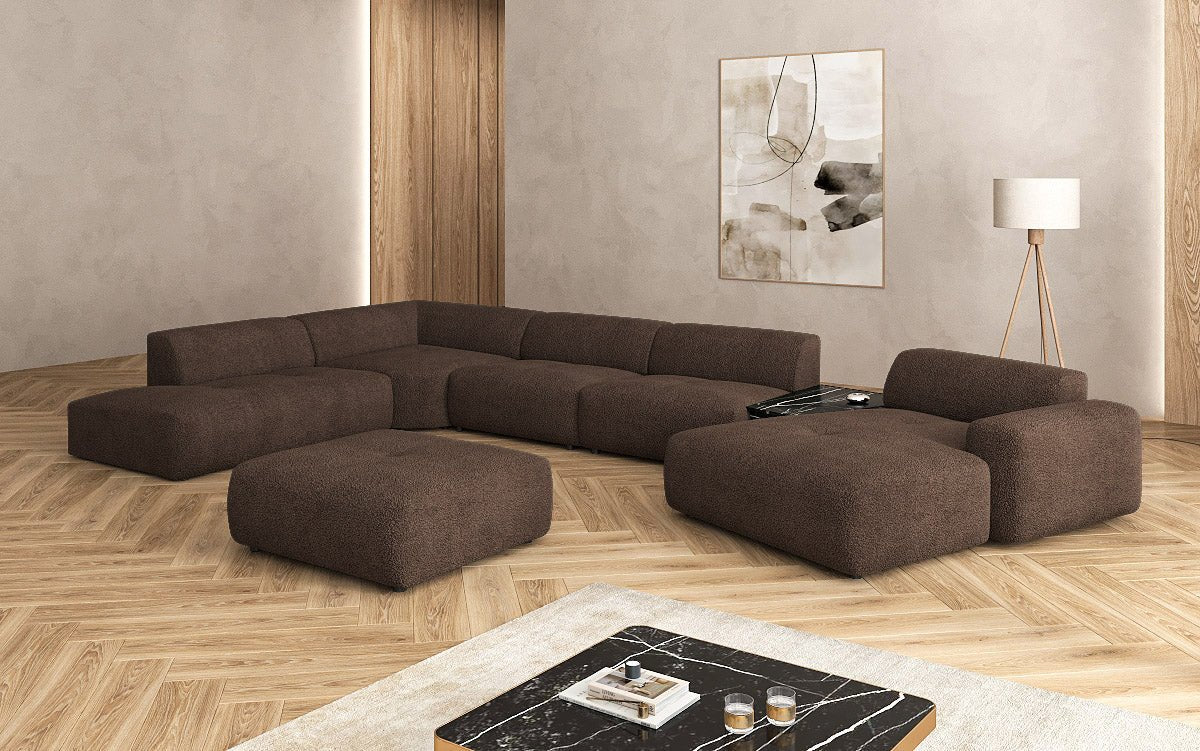Luxuriöse Calm Bouclé Ecksofa Wohnlandschaft – Modulare Design Couch mit Hocker