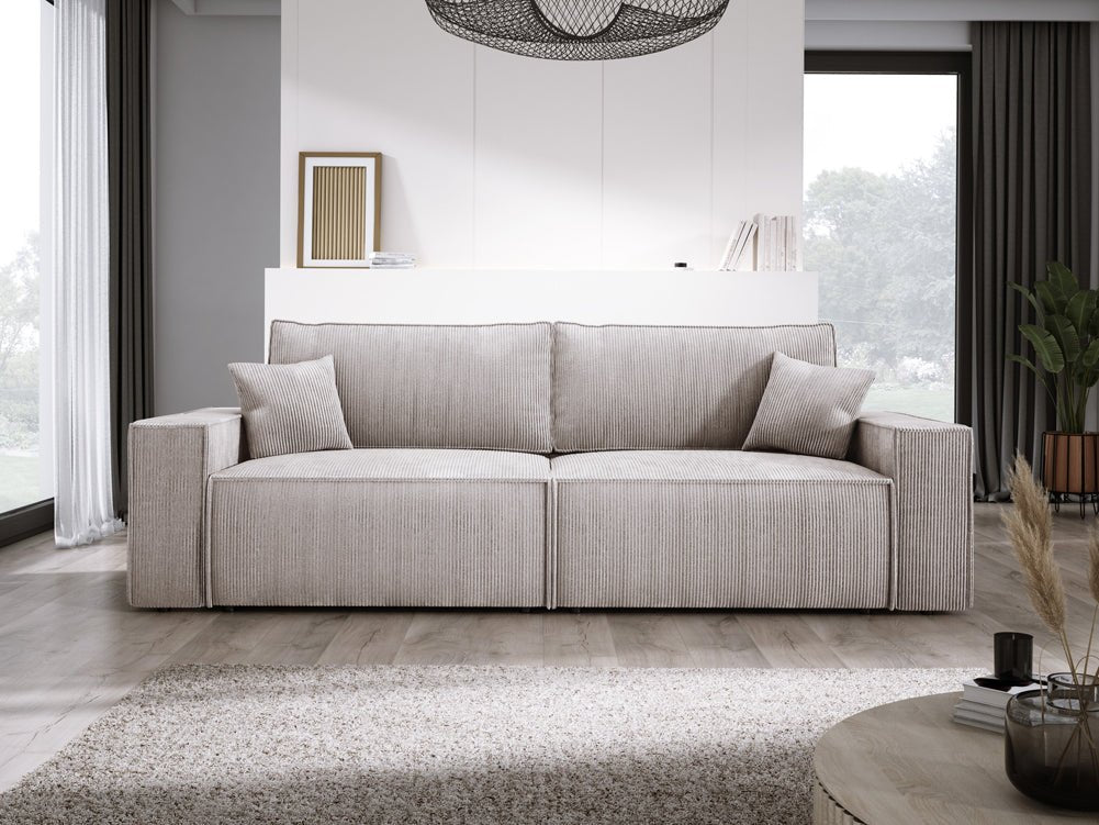 Designer Cord Sofa Velanova: Modernes Schlafsofa mit Klappfunktion für Ihr Wohnzimmer