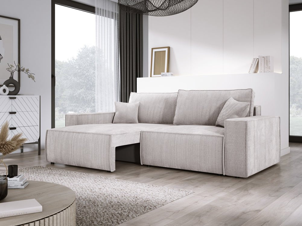Designer Cord Sofa Velanova: Modernes Schlafsofa mit Klappfunktion für Ihr Wohnzimmer