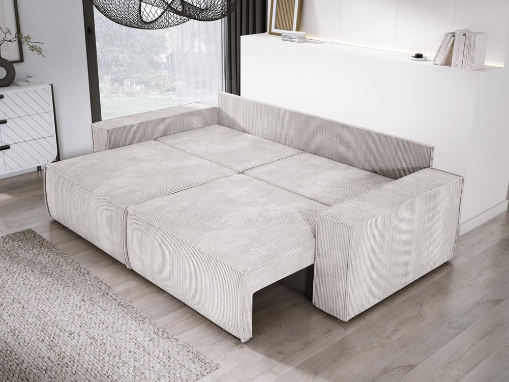 Designer Cord Sofa Velanova: Modernes Schlafsofa mit Klappfunktion für Ihr Wohnzimmer