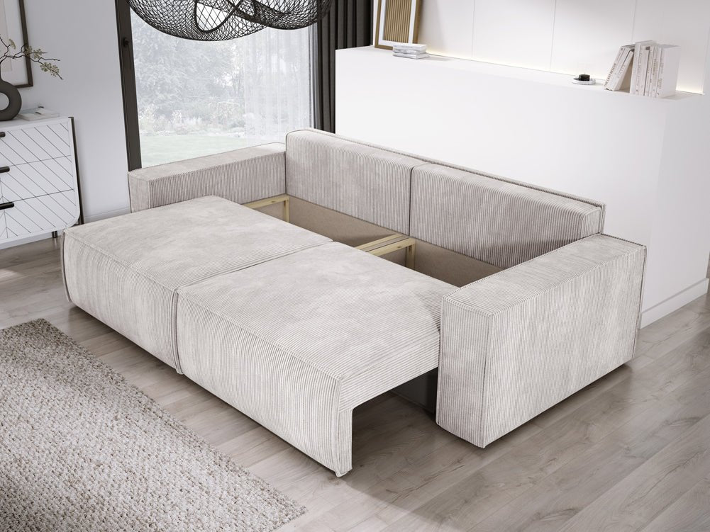 Designer Cord Sofa Velanova: Modernes Schlafsofa mit Klappfunktion für Ihr Wohnzimmer
