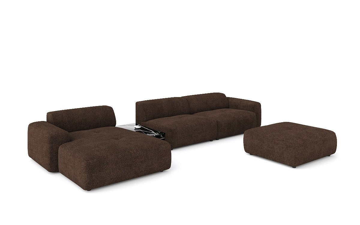 Luxus Designer L-Sofa Calm Bouclé mit Hocker und Tisch Modernes Wohnzimmer