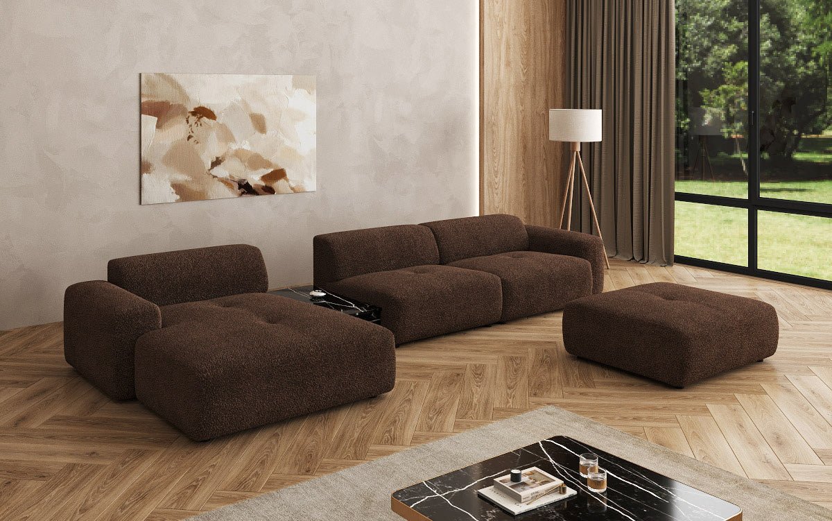 Luxus Designer L-Sofa Calm Bouclé mit Hocker und Tisch Modernes Wohnzimmer