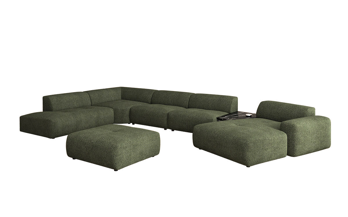 Luxuriöse Calm Bouclé Ecksofa Wohnlandschaft – Modulare Design Couch mit Hocker