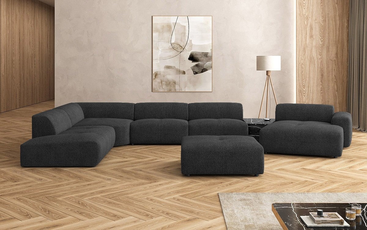 Luxuriöse Calm Bouclé Ecksofa Wohnlandschaft – Modulare Design Couch mit Hocker
