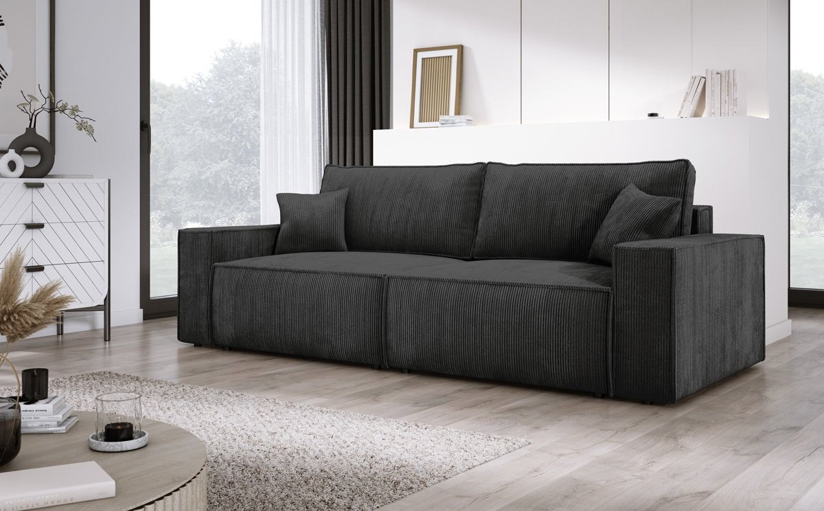 Designer Cord Sofa Velanova: Modernes Schlafsofa mit Klappfunktion für Ihr Wohnzimmer