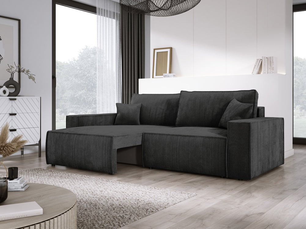 Designer Cord Sofa Velanova: Modernes Schlafsofa mit Klappfunktion für Ihr Wohnzimmer