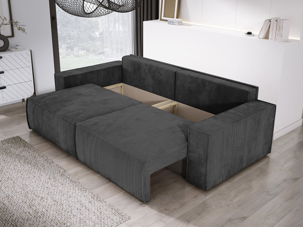 Designer Cord Sofa Velanova: Modernes Schlafsofa mit Klappfunktion für Ihr Wohnzimmer