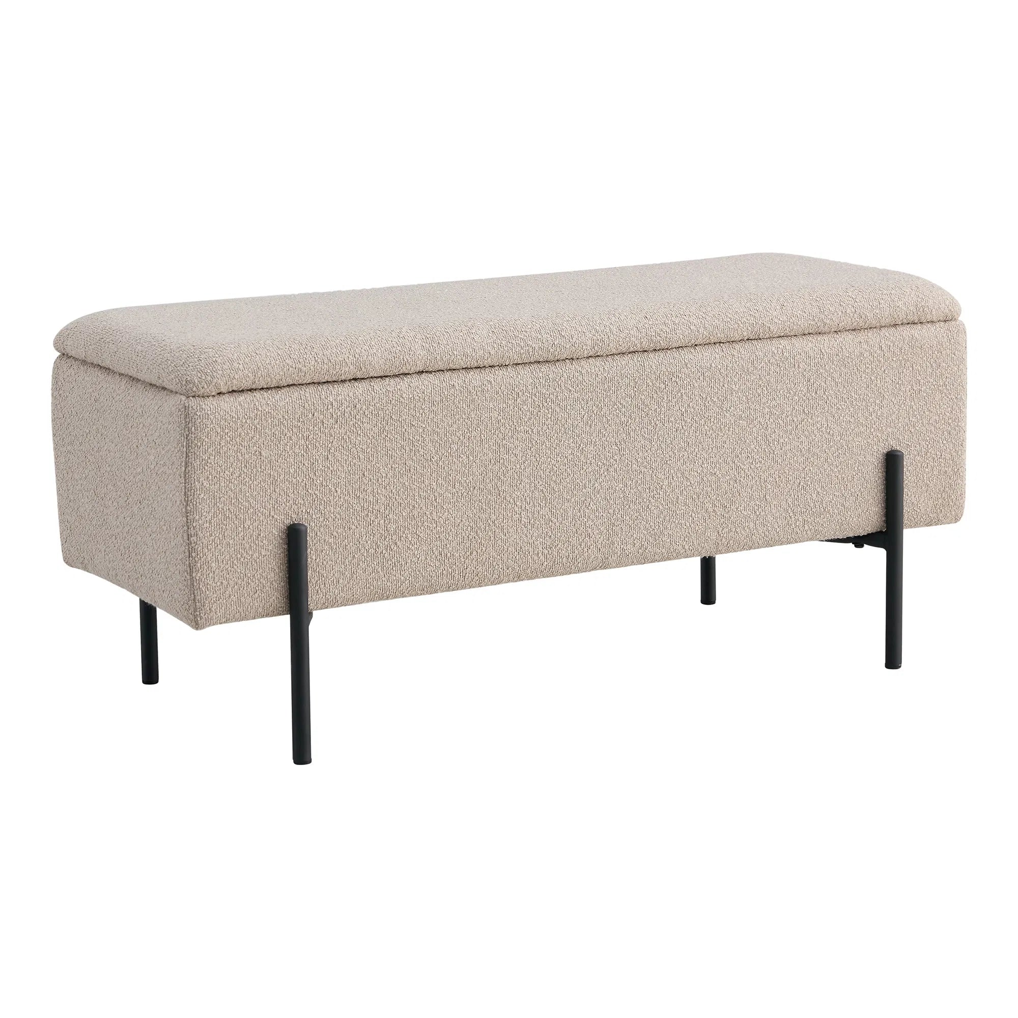 Elegante Bouclé Sitzbank Beige mit Stauraum für gemütliches Zuhause
