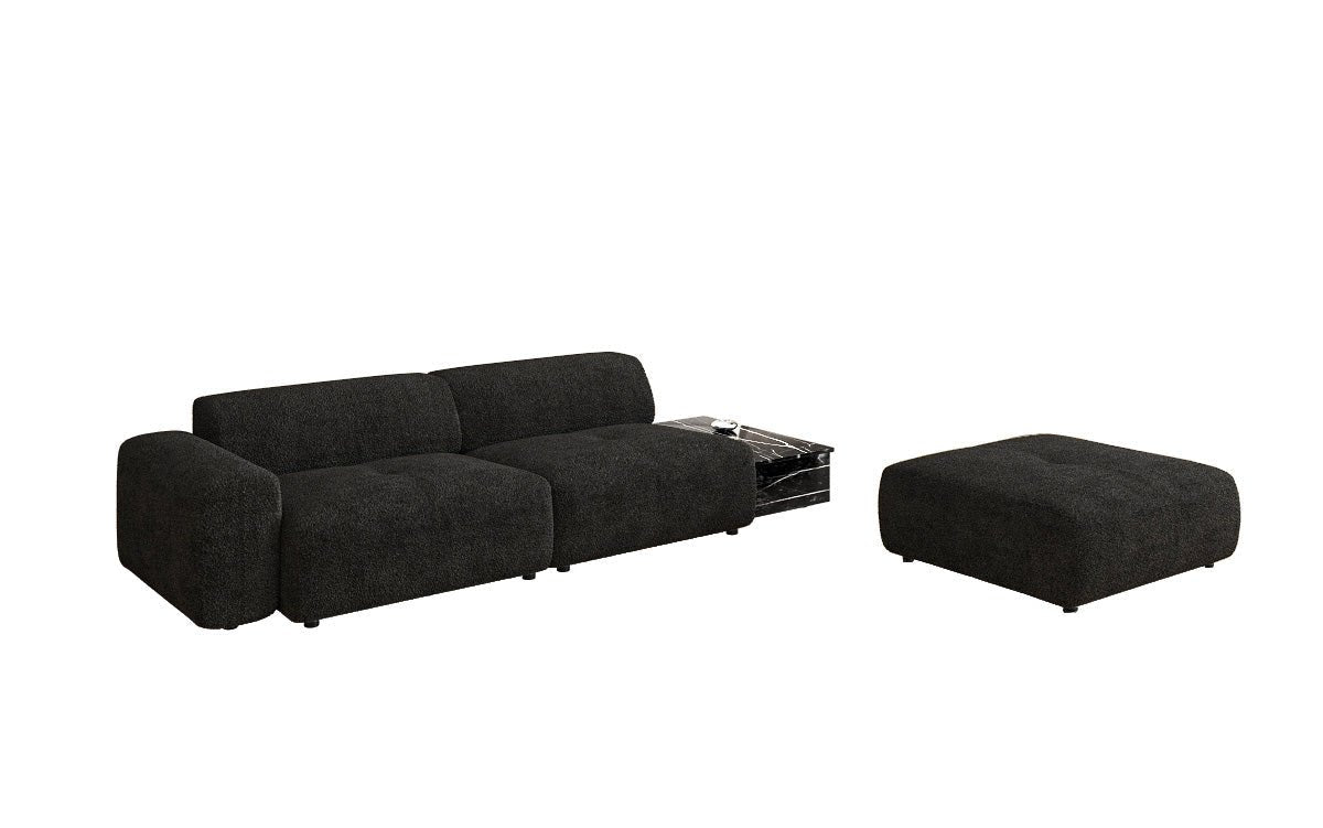 Designer Sofa Calm 3-Sitzer: Modernes Bouclé-Sofa mit Hocker und Beistelltisch