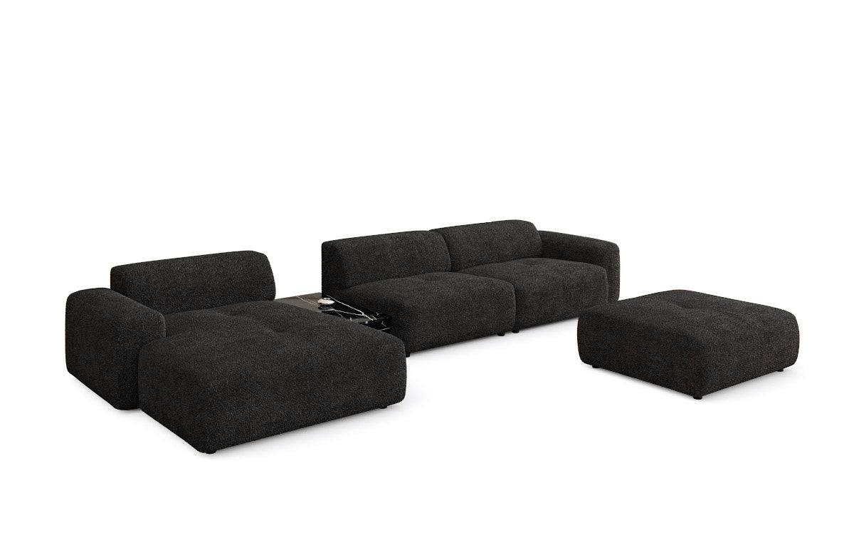 Luxus Designer L-Sofa Calm Bouclé mit Hocker und Tisch Modernes Wohnzimmer
