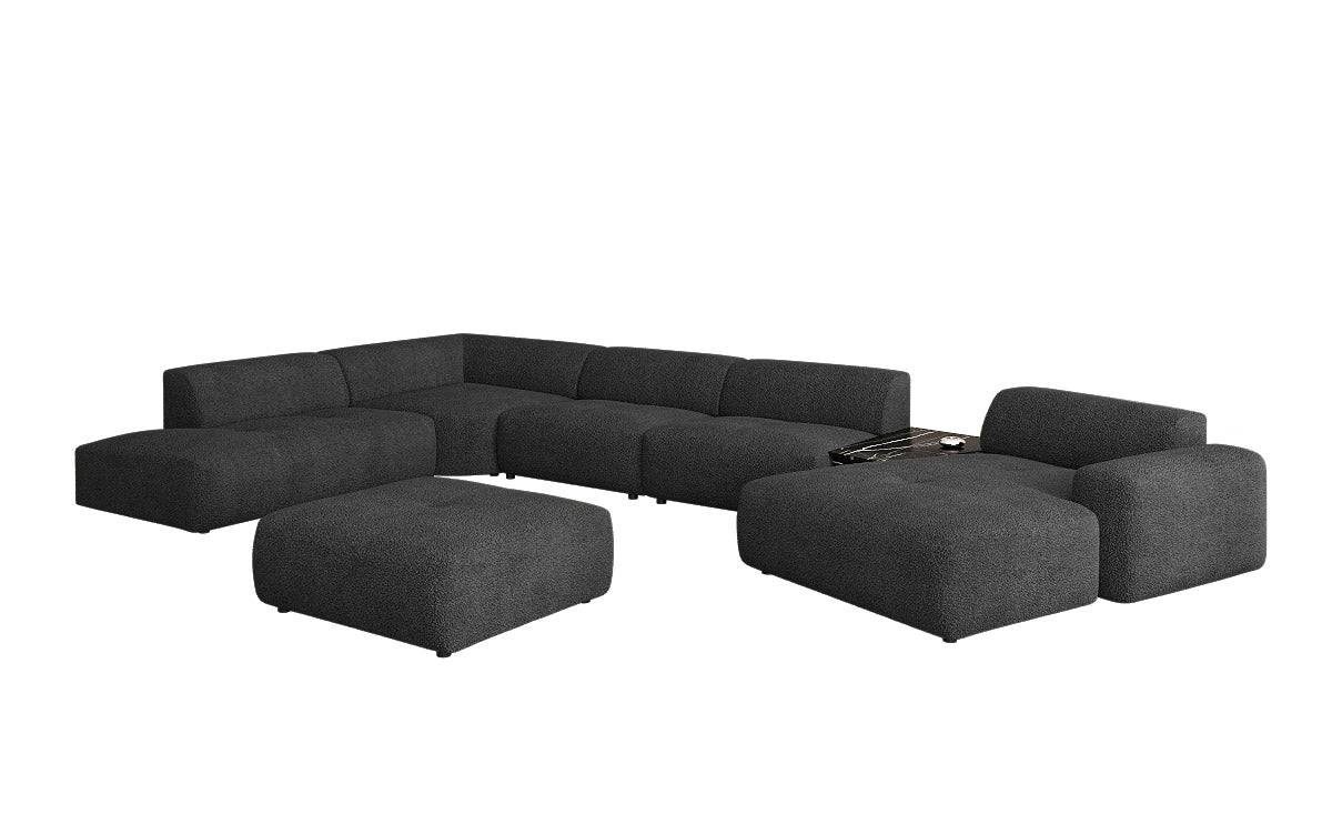 Luxuriöse Calm Bouclé Ecksofa Wohnlandschaft – Modulare Design Couch mit Hocker
