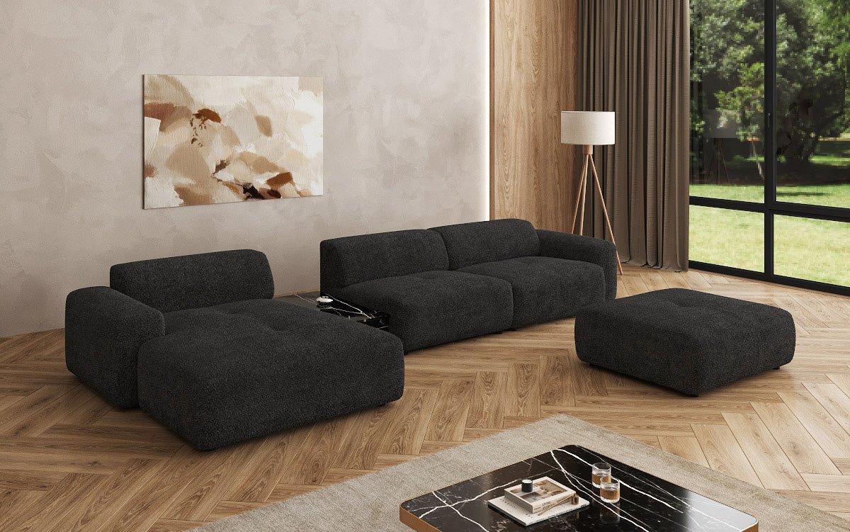 Luxus Designer L-Sofa Calm Bouclé mit Hocker und Tisch Modernes Wohnzimmer