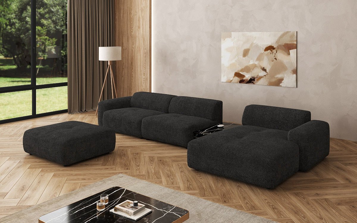 Luxus Designer L-Sofa Calm Bouclé mit Hocker und Tisch Modernes Wohnzimmer