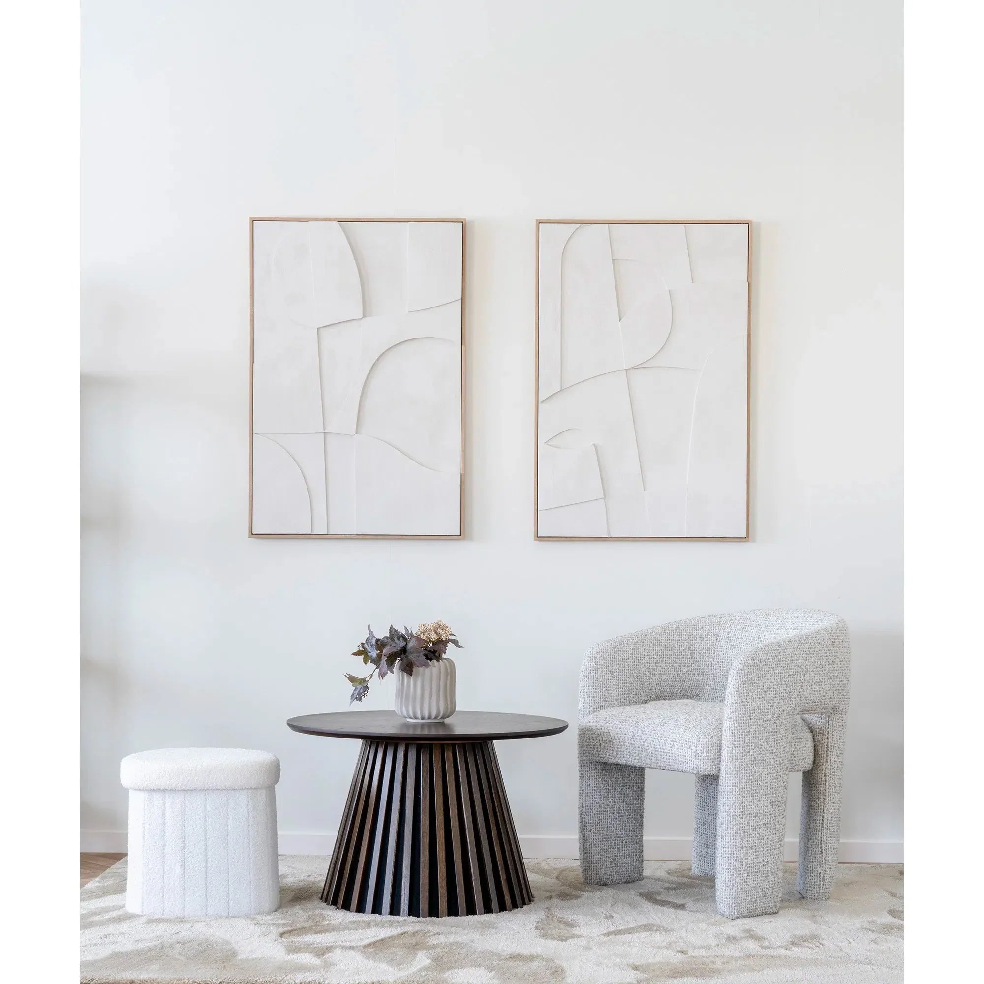 Lumino Bouclé Beistellhocker Weiß: Eleganter Stauraum für Ihr Zuhause