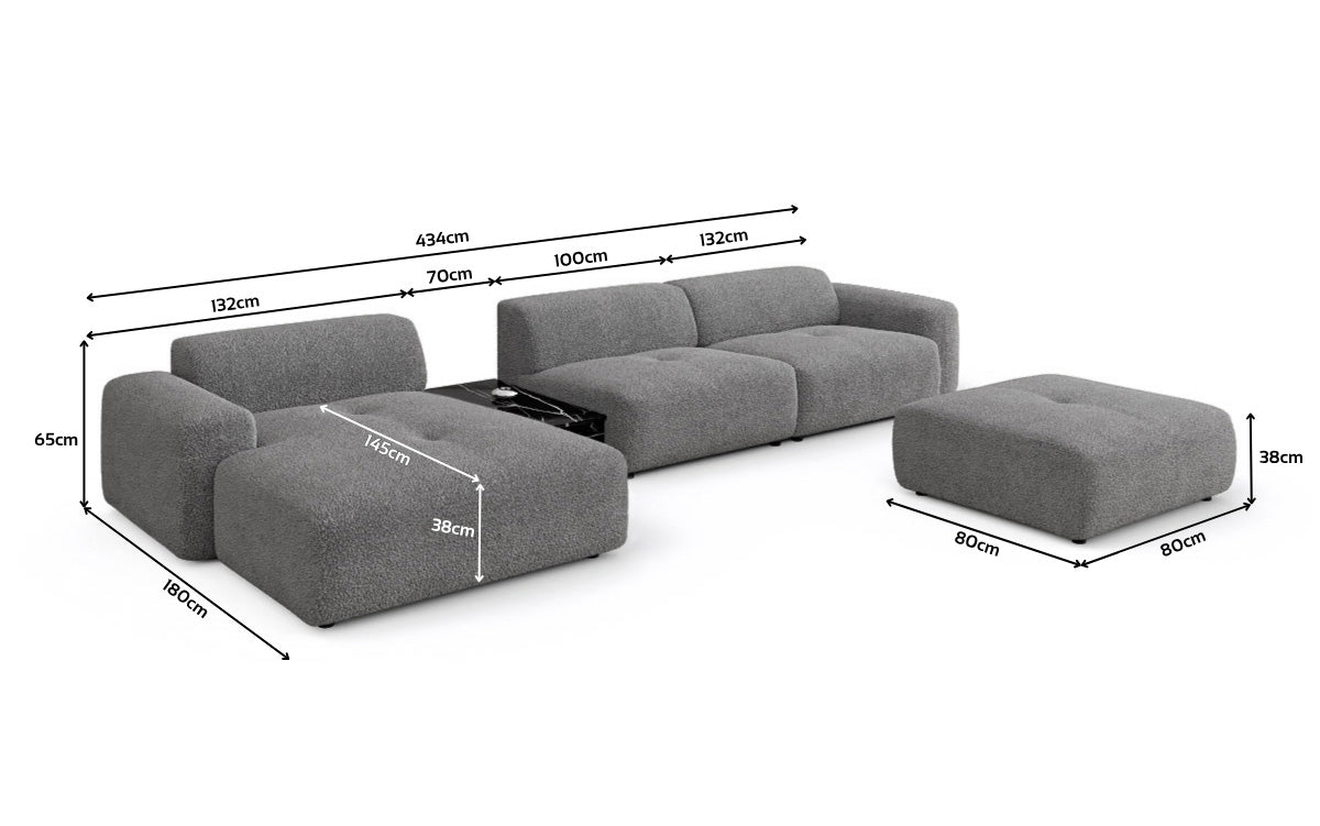 Luxus Designer L-Sofa Calm Bouclé mit Hocker und Tisch Modernes Wohnzimmer