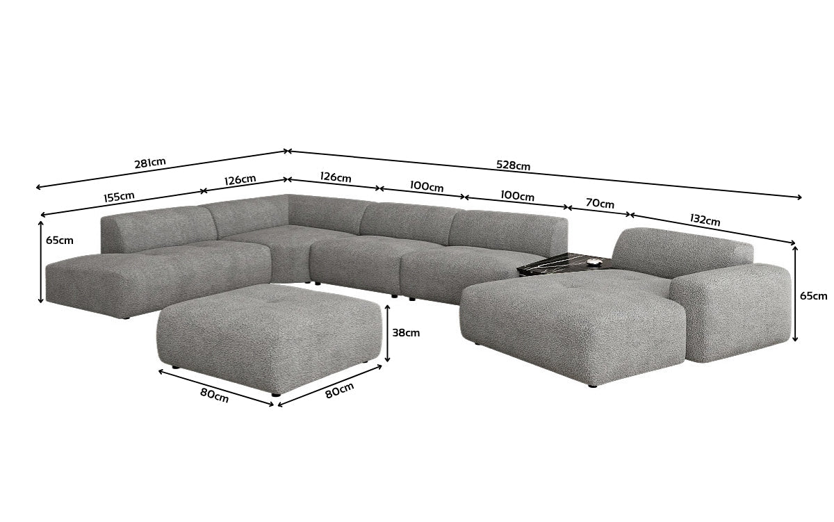 Luxuriöse Calm Bouclé Ecksofa Wohnlandschaft – Modulare Design Couch mit Hocker