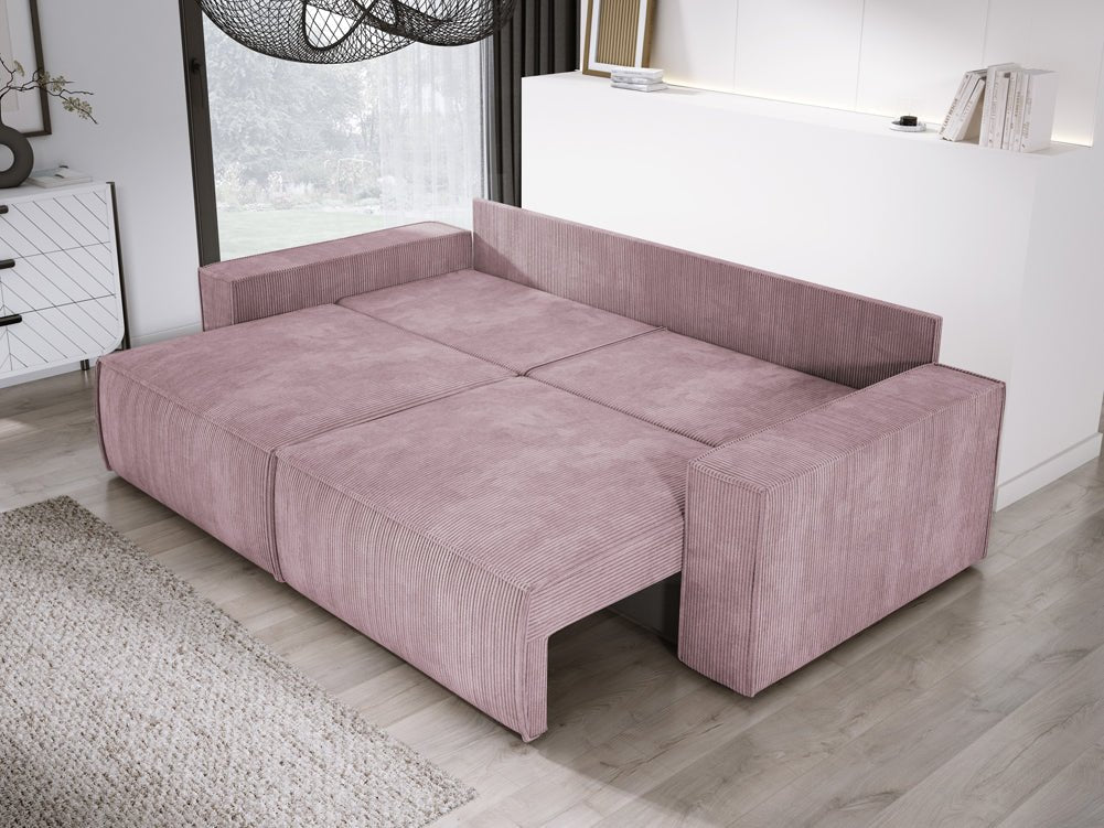 Designer Cord Sofa Velanova: Modernes Schlafsofa mit Klappfunktion für Ihr Wohnzimmer
