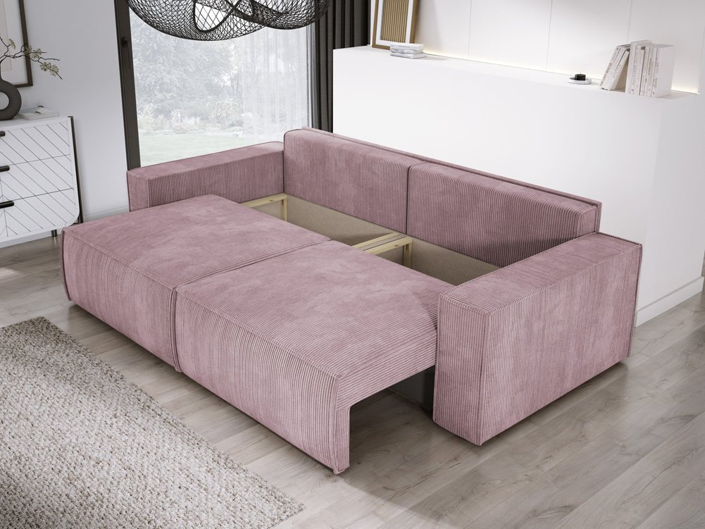 Designer Cord Sofa Velanova: Modernes Schlafsofa mit Klappfunktion für Ihr Wohnzimmer