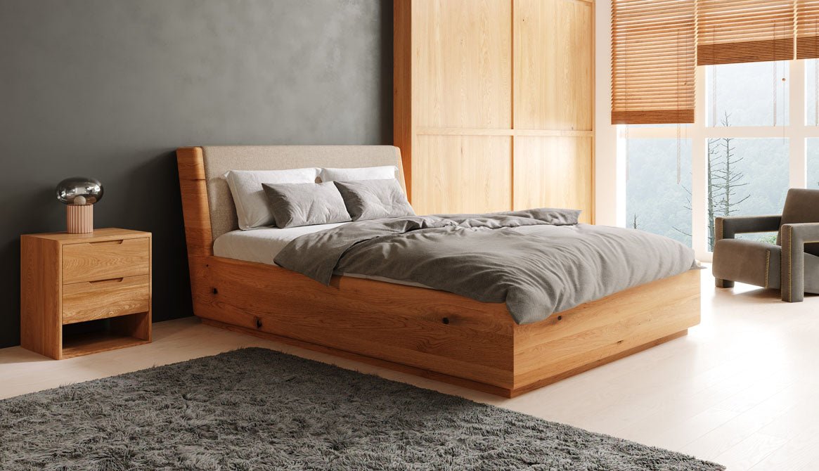 Designer Massivholz Eichenbett Cassian mit Integriertem Stauraum – Modern & Elegant