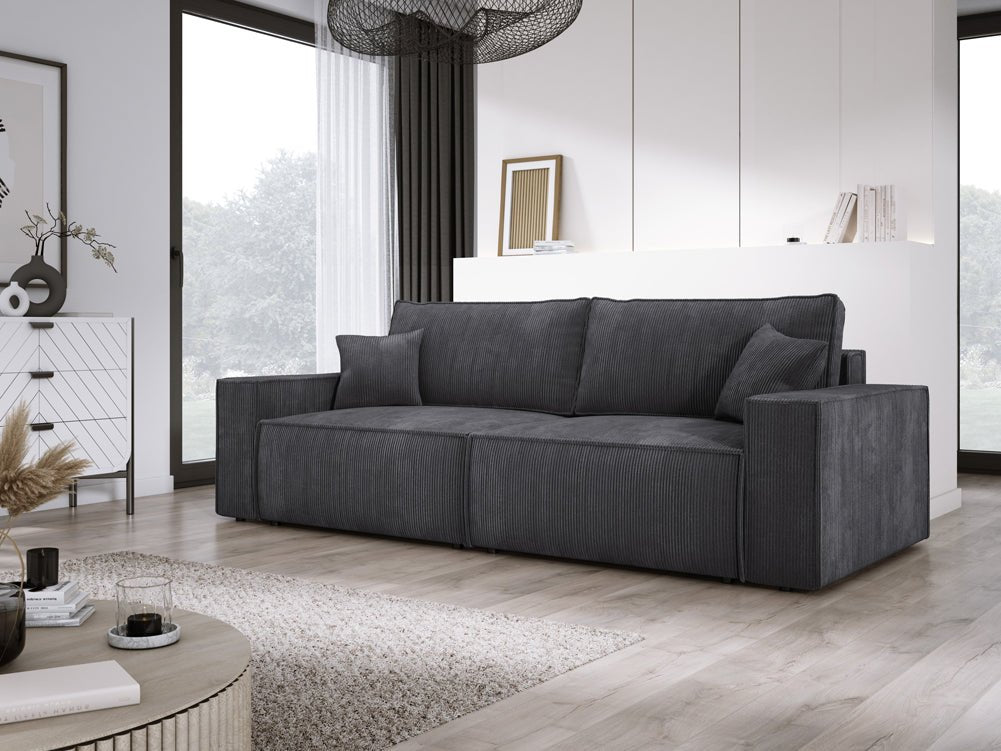 Designer Cord Sofa Velanova: Modernes Schlafsofa mit Klappfunktion für Ihr Wohnzimmer