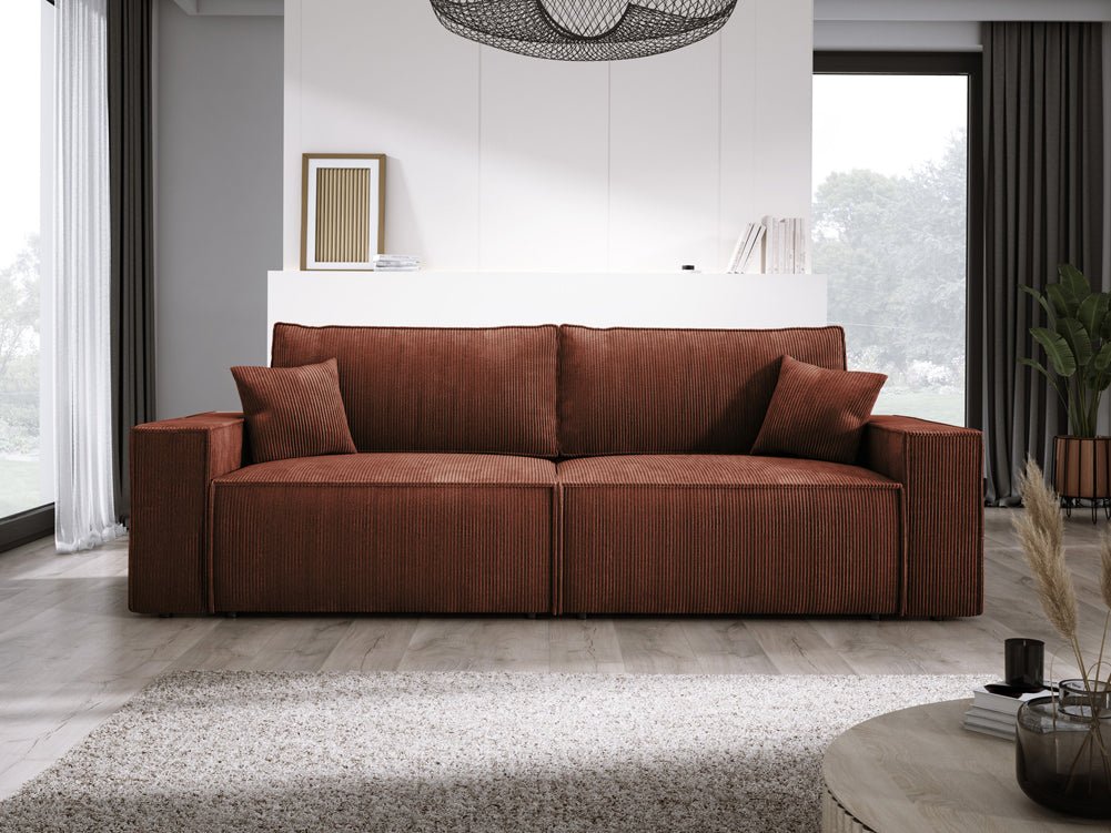 Designer Cord Sofa Velanova: Modernes Schlafsofa mit Klappfunktion für Ihr Wohnzimmer