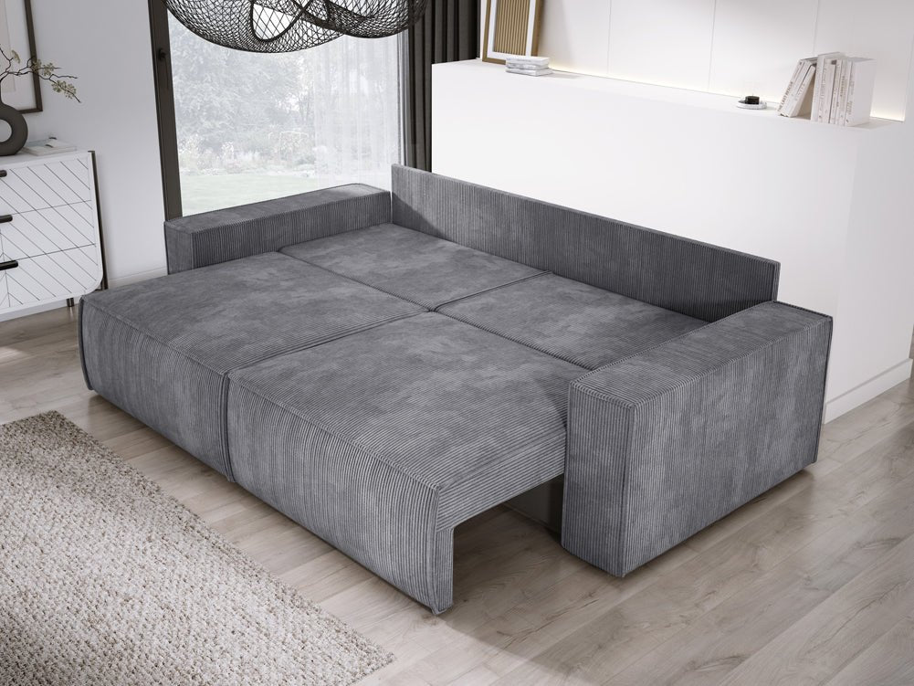 Designer Cord Sofa Velanova: Modernes Schlafsofa mit Klappfunktion für Ihr Wohnzimmer