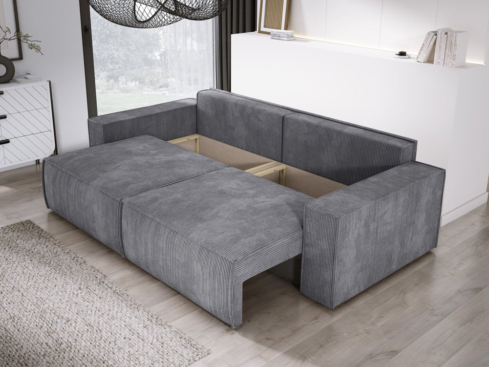 Designer Cord Sofa Velanova: Modernes Schlafsofa mit Klappfunktion für Ihr Wohnzimmer