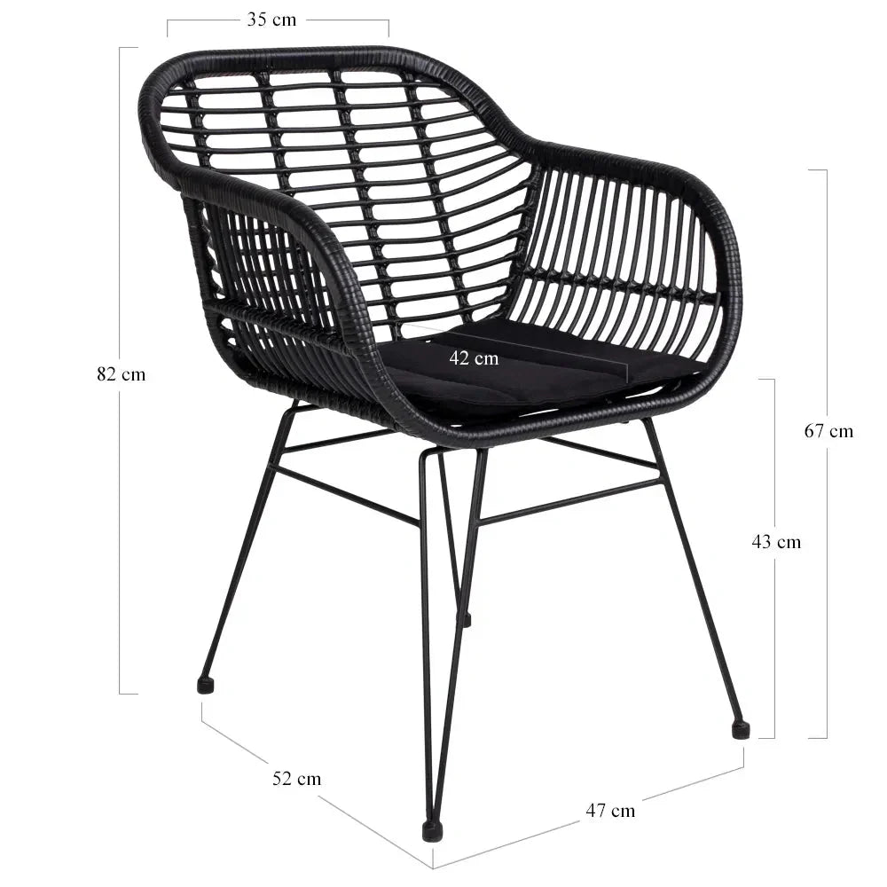 2er Set Gartenstuhl Firenze Schwarz: Eleganter, Wetterfester Stahl-Polyrattan Outdoor-Stuhl für Garten